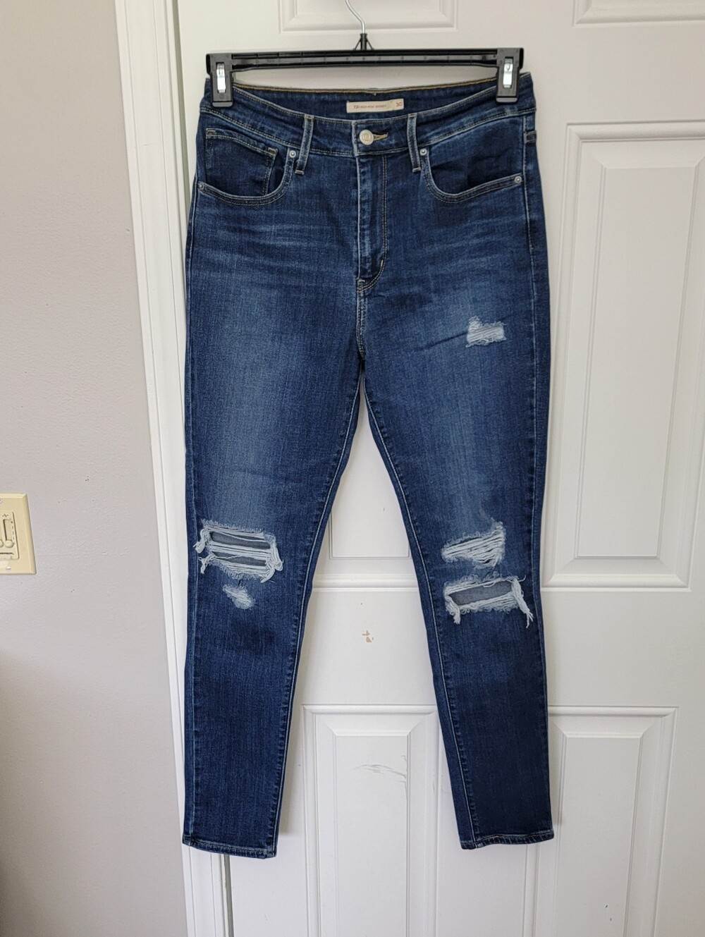 Levi's 721 High Rise Skinny Denim Jeans Blue Medium Wash Distressed Stretch 30